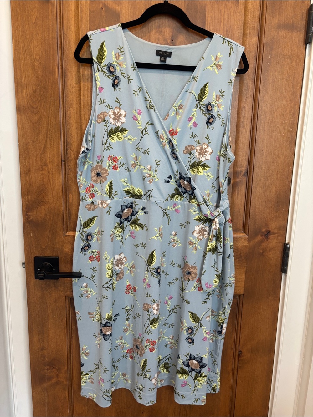 Ann Taylor Light Blue Floral Wrap Midi Dress